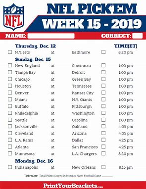 2019 NFL Week 15 Predictions